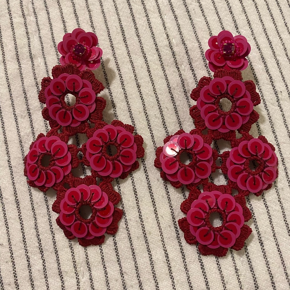 Kate Spade Pink Sequence Drop Statement Earrings.